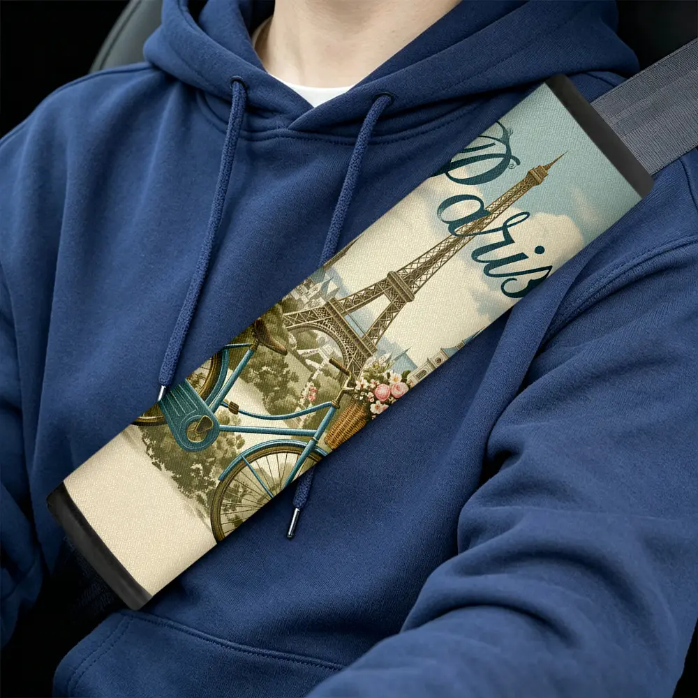 2pcs Paris Tower themed seat belt shoulder protectors, seat belt shoulder pads to reduce shoulder compression and increase comfort, suitable for truck and RV seat belt decoration
