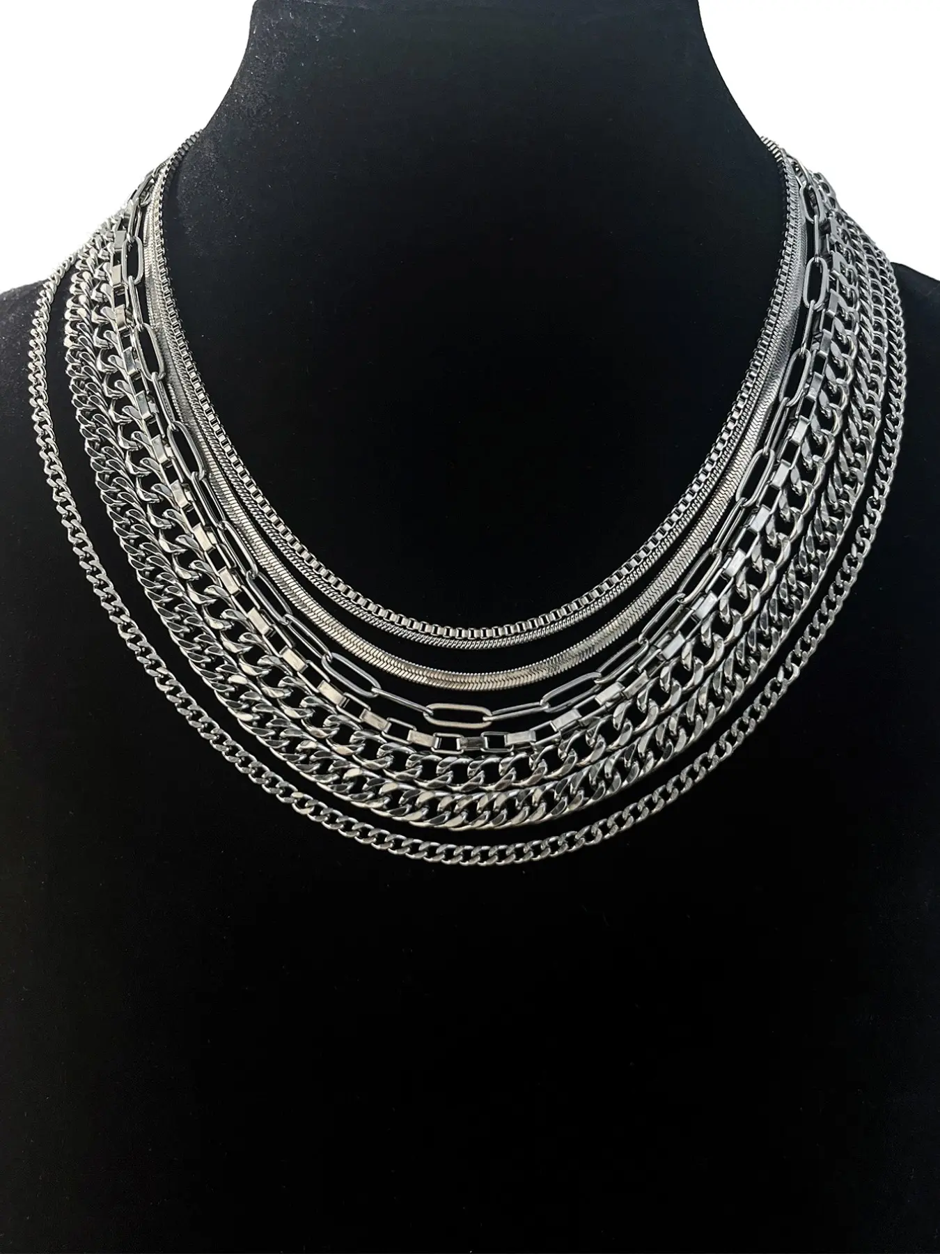 8pcs/set Stainless Steel Plain Chain Necklaces, Hip Hop Cuban Snake Box Chain, Cuban Link Chains, Unisex Versatile Stackable Jewelry, All Seasons