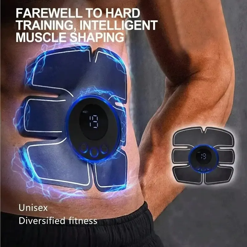 EMS abdominal patch fitness device, digital display 19 level abdominal muscle trainer, rechargeable abdominal fitness device, portable abdominal muscle and muscle shaping device, rechargeable male and female intuitive design ideal for fitness enthusiasts