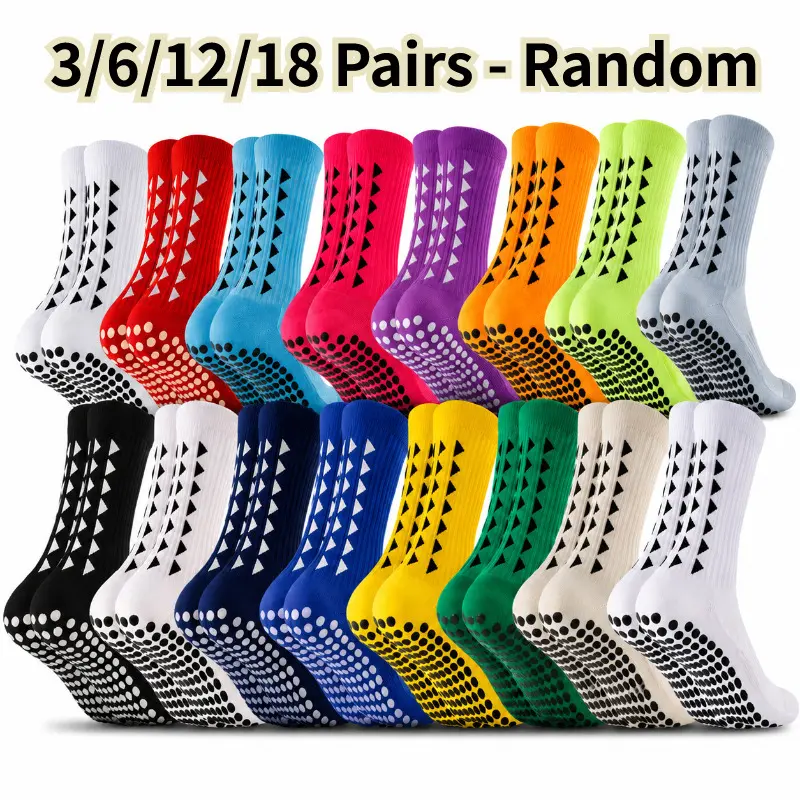 Men's Mid Calf Length Grip Socks, Cushioned Anti-Slip Polyester Blend, Breathable for Gym Training & Running (3/6/12/18 Pairs)