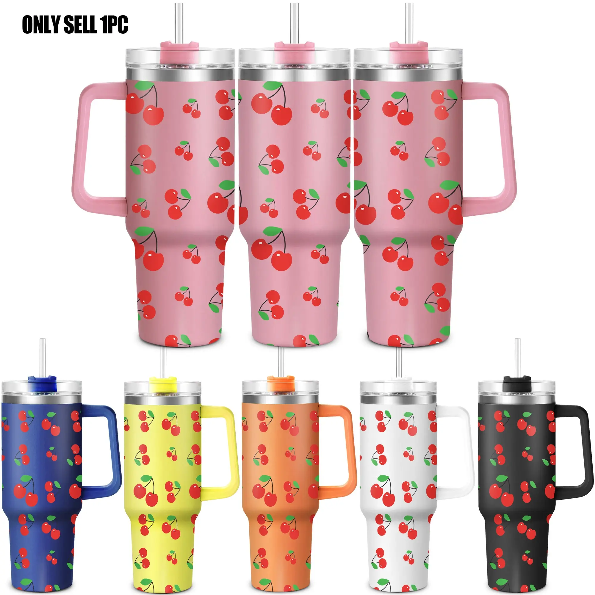 Cherry Pattern Vacuum Insulated Travel Tumbler with Lid, 40oz Stainless Steel Water Bottle, Stainless Steel Tumblers, Drinking Cup for Home Office School, Gift for Dad Son Women Mom Sisters Teacher Coworker Friend Brother, Drinkware