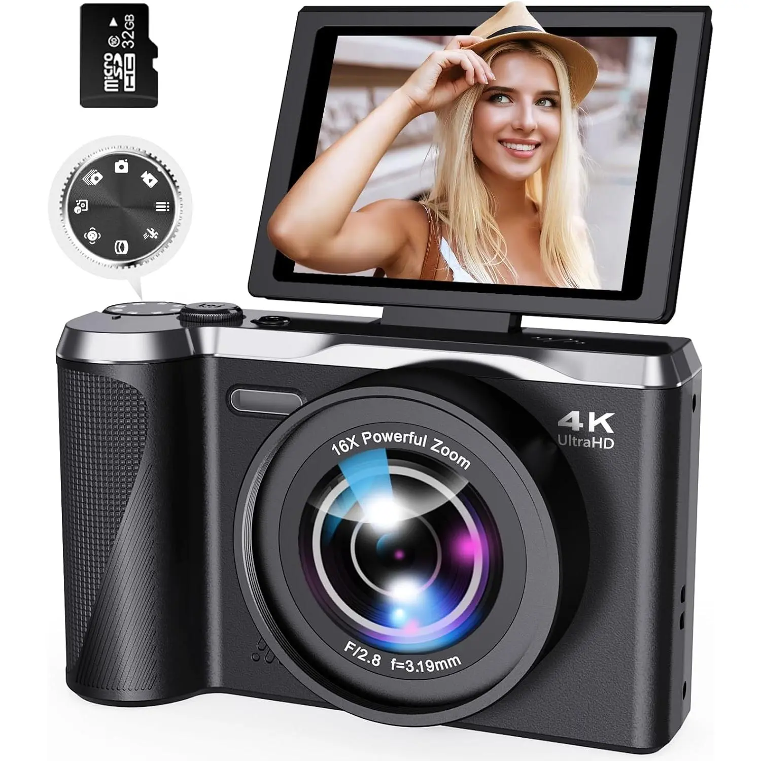4K Digital Camera, 56MP Vlogging Camera with Autofocus and Flip Screen | 56MP Photos, 4K Video, Type-C Transfer, 180° Flip Screen, 16X Zoom, Autofocus, Anti-Shake and   for Creators