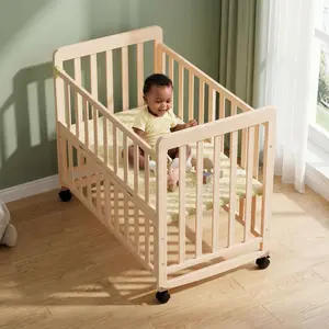 AobtkelBaby Bassinets Bedside Sleeper - Portable Pine Wood Bedside Bassinet,3 Heights Small Mini Crib with 0.78 inch Mattress,Space-Saving Design Baby Crib for Newborns 0-36 Months   WL