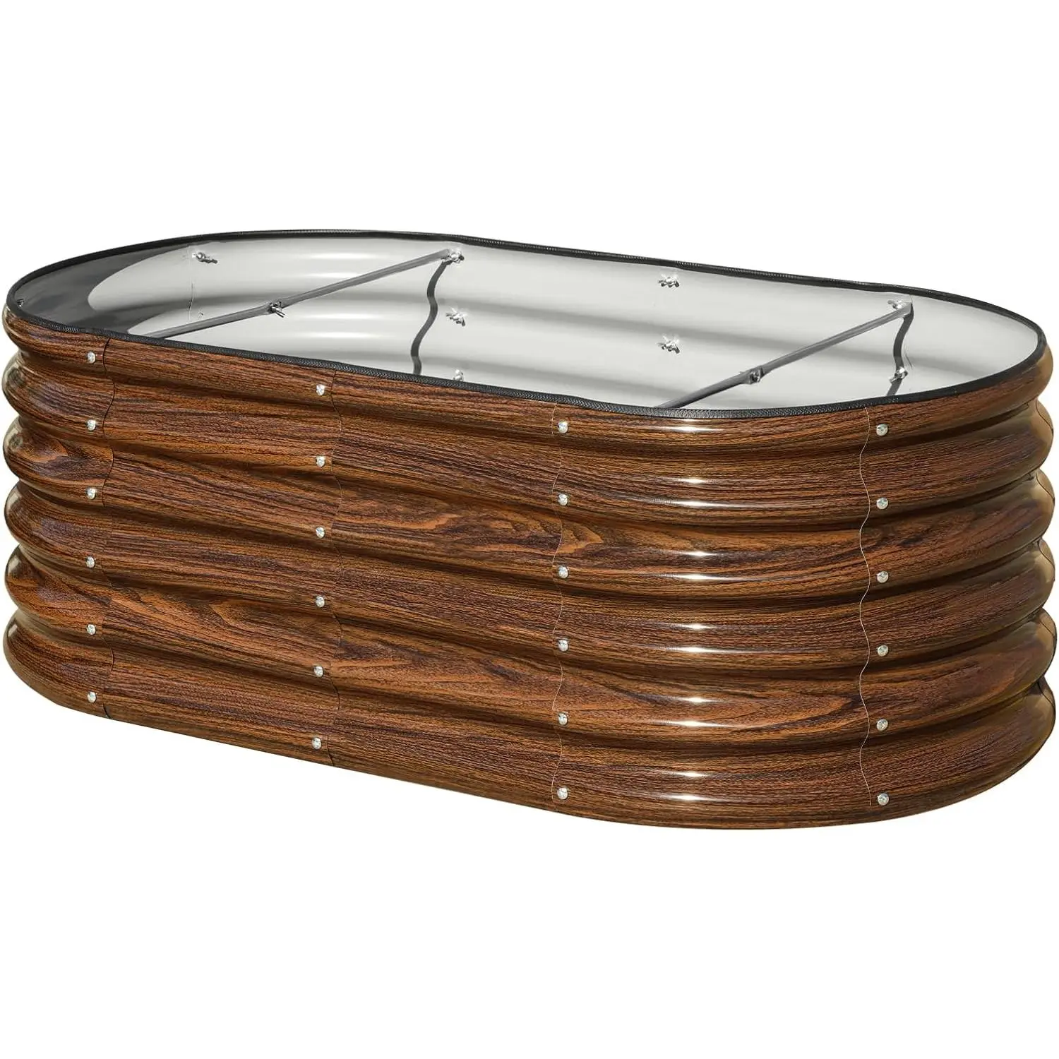 4x2x1.5ft Raised Garden Bed Outdoor, 17" Tall Galvanized Metal Planter Box, Oval Raised Garden Bed Kit for Planting Vegetables  Fruits, Brown
