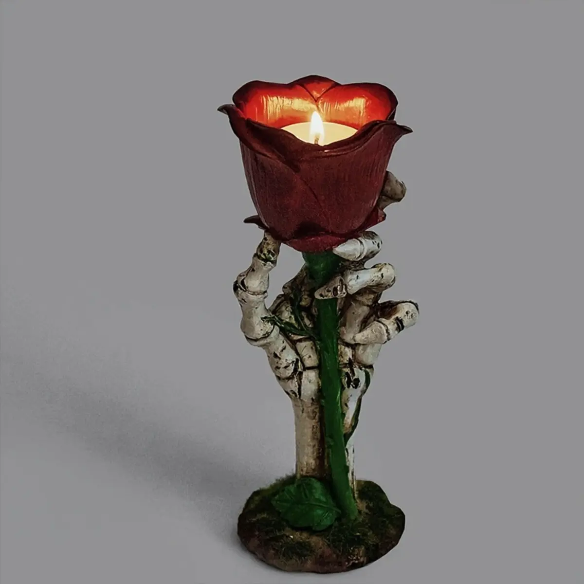 Gothic Skeleton Hand Rose Candle Holder, Halloween Ghost Resin Candlestick with Dark Romantic Design, Vintage Black Single Candle Stand for Living Room, Bedroom, Home Theater, Parties, Haunted House Decor and Holiday Gift Giving