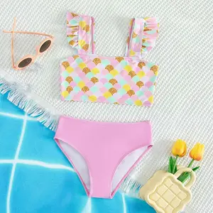 New hot-selling fish scale women's split swimsuit, small medium and large children's pink high waist pure desire style high-end Amazon swimsuit