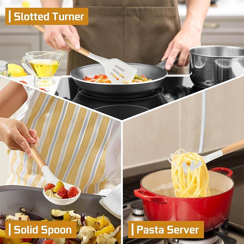 Silicone Kitchen Utensils Set, 6 Counts/set Wooden Handle Cooking Utensils Set, Heatproof Kitchen Tools for Non-stick Cookware