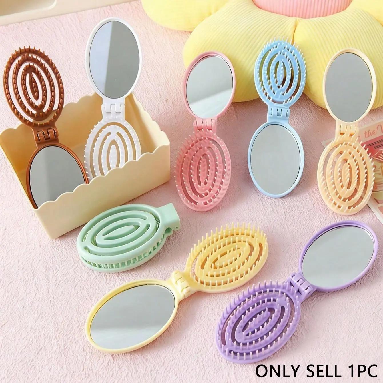 2-In-1 Folding Mirror Scalp Massage Comb, Mini Lightweight Pocket Hairbrush Tool, Haircare Brush, Portable Foldable Hair Comb, Suitable For Travel, Outdoor, Sports, Office, School And Daily Care, Practical Beauty Accessory And Graduation Gift