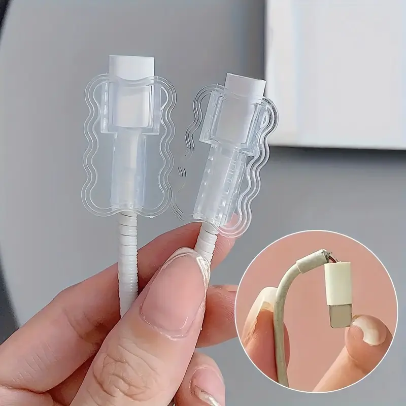 10pcs Transparent Cable Tip Protectors, Bulk Durable Cable Guards, Transparent TPU Charging Cable Tip Protector with Curved Line Design Preventing Wear & Tear for Heavy - Duty Use