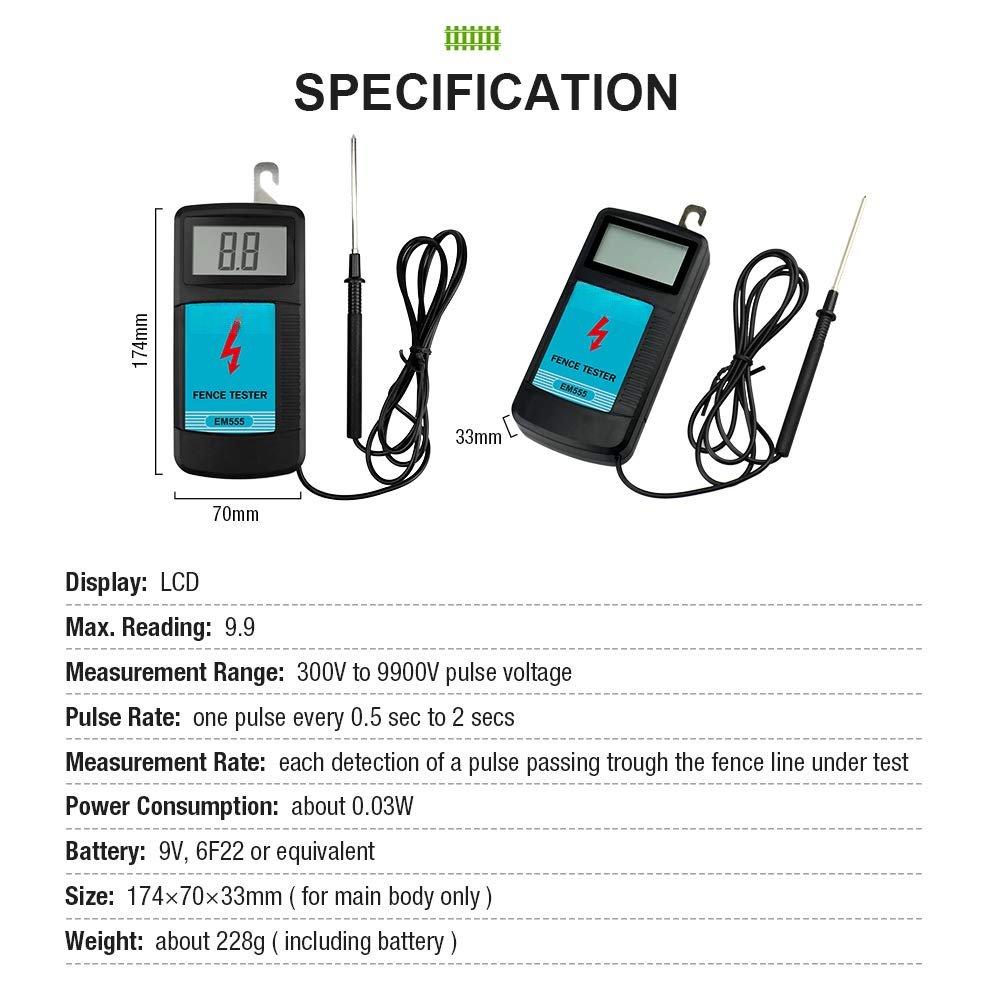 Digital Electric Fence Tester Fault  Meter, Auto On/Off for Pulse Detection 300V-9900V (9.9kV Display) Gardening Tool