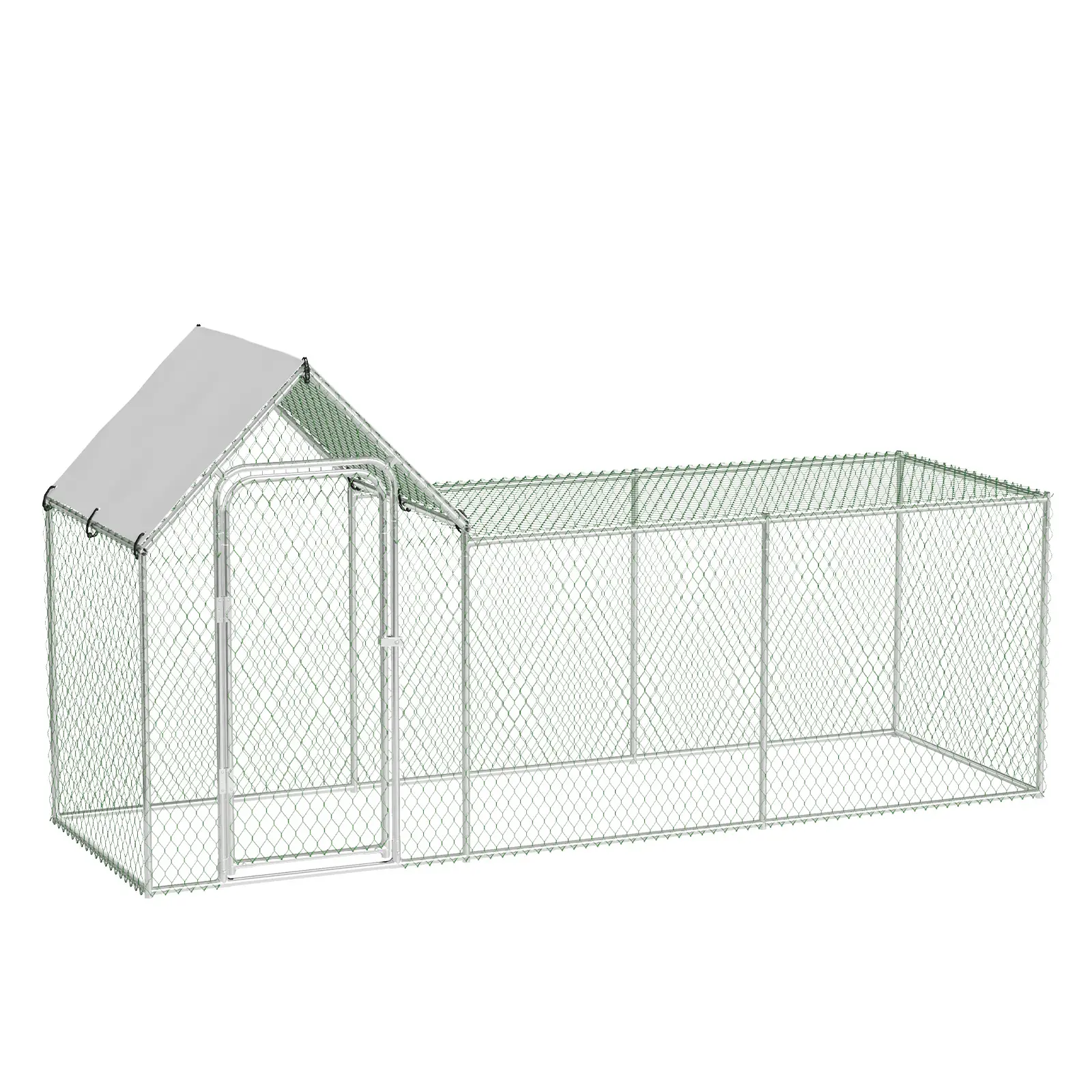 Walk-In Metal Chicken Coop Outdoor Poultry Run, 118'' x 39'' Heavy Duty Galvanized Steel Hen House with Waterproof Anti-UV Cover, Lockable Door & Wire Mesh, Backyard Chicken Cage Pen for Ducks, Rabbits, Hens, Small Animals & Farm Yard, Silver