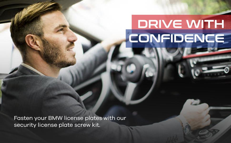 BMW License Plate Screws with Antitheft Design - Rustproof Security License Plate Screw Kit for Fastening Rear Plates - Black Stainless Steel Mounting Bolts (M5-0.8 X 8mm)