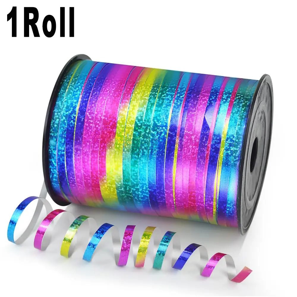 500 Yard Rainbow Ribbon Curling, Balloon Ribbon-Balloon String, Shiny Metallic Curly Roll for Gift Wrapping Ribbon for Wedding, Birthday Decoration, Baby Shower, Christmas
