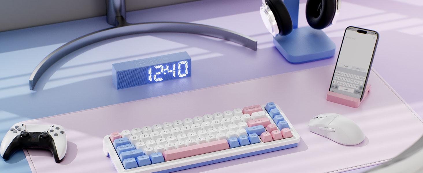 Redragon K709 PRO 65% Wireless Gasket RGB Gaming Keyboard, 68 Keys Hot-Swap Compact Mechanical Keyboard w/Free-Mod Socket, 5-Layer Noise Dampening & Round PBT Keycaps, Quiet Custom Linear Switch