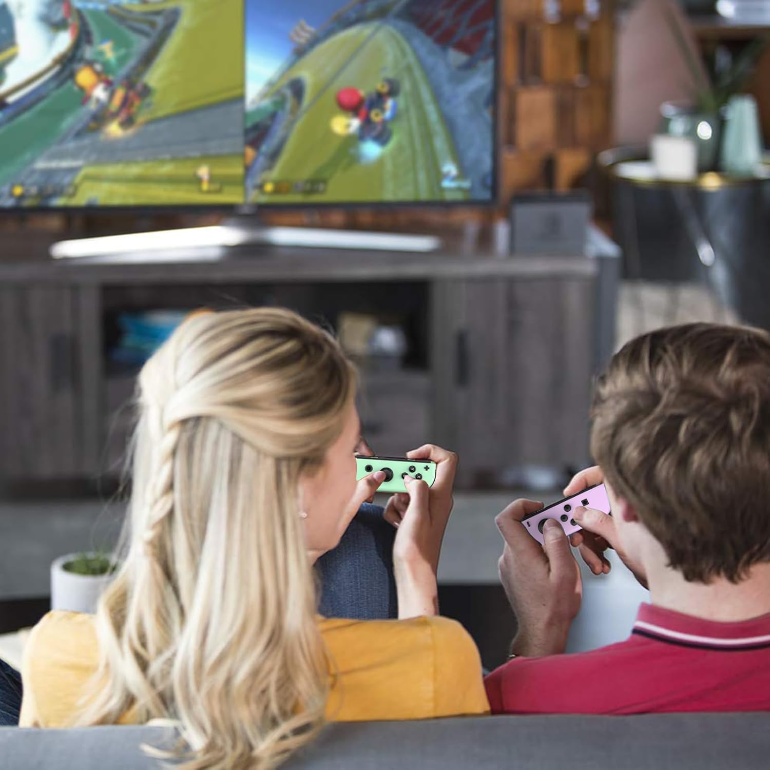 3-IN-1/Pack /Controller & Accessories for N-S Consoles, with Wrist Straps, Protective Case & Joystick Caps, Support /Dual Vibration/Motion/Wake-up/Screenshot. [ & Green].