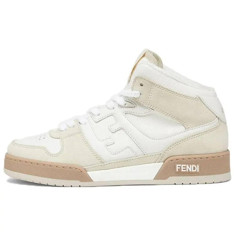 Fendi Match Leather Mid-Top Fashion Sneakers for Women in White and Gray Verifiable, with credentials and supporting global authentication
