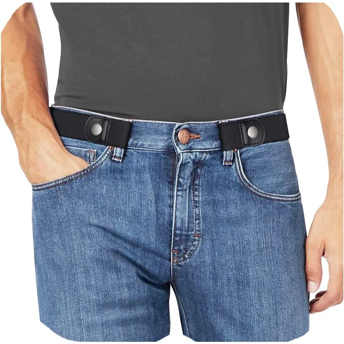 No Buckle Stretch No Show Belt for Men 1.38 inches Wide, Buckless Invisible Elastic Belt for Jeans Pants