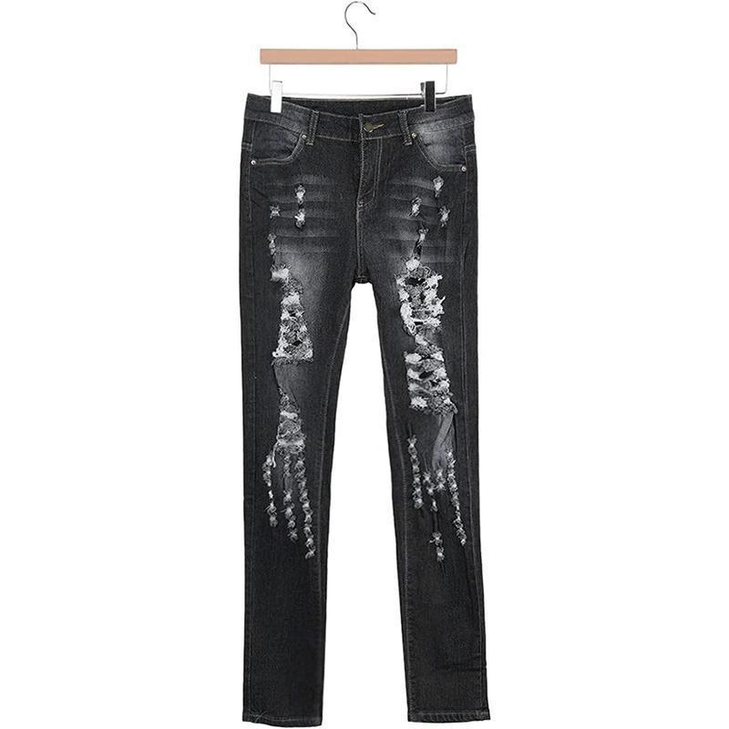 Women's High Waist Plus Size Destroyed Jeans Slim Skinny Ripped Trousers Stretch Denim Pants