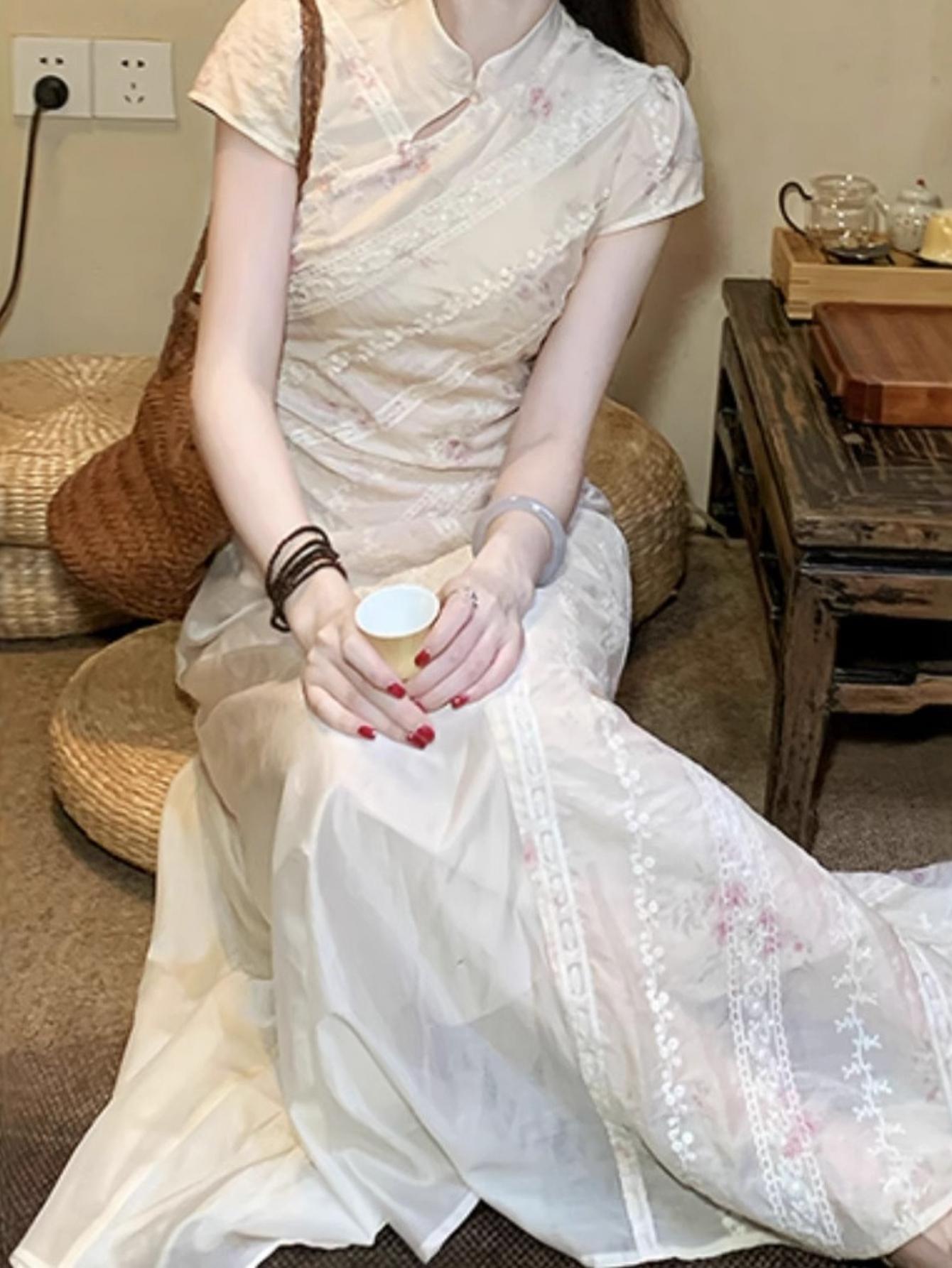 SYHAN 2026 Latest Women's Spring Modern Chinese Floral Improved Qipao Niche Design Gentle Gorgeous Comfortable Fashion Maxi Dress