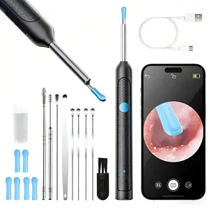 1080P HD EarWax Removal Tool with Camera 6 Ear Spoons Set Rechargeable USB Battery Dual Power Safe Ear Care Gentle with WiFi