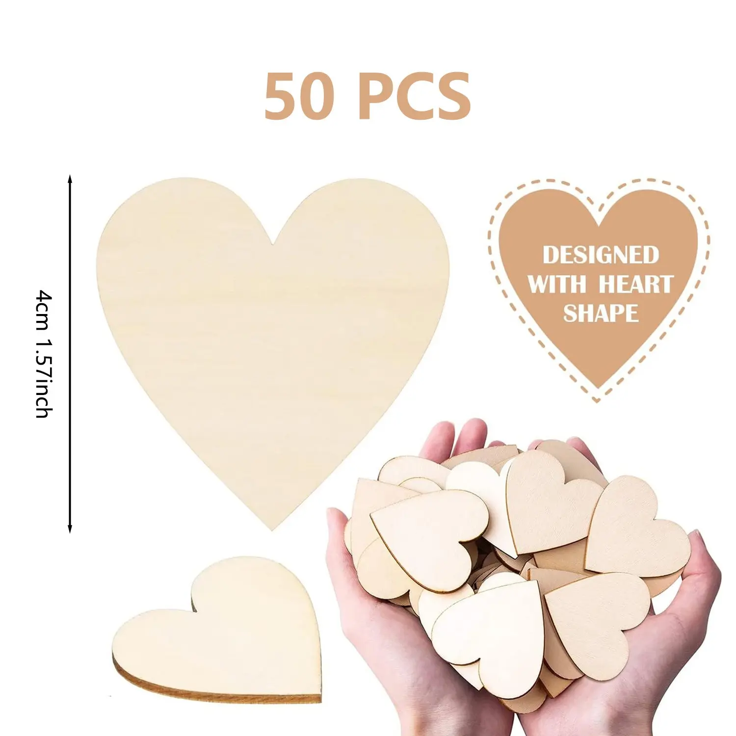 1 Pack 50 Pieces Handmade DIY Laser Cut Wood Tiles, Heart Shape Home Decor Wooden Tiles, Craft Supplies for Creative Projects