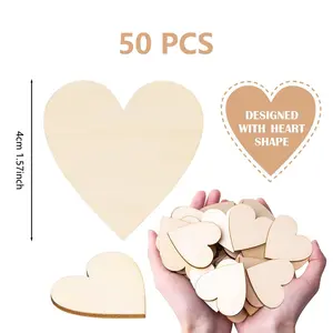 1 Pack 50 Pieces Handmade DIY Laser Cut Wood Tiles, Heart Shape Home Decor Wooden Tiles, Craft Supplies for Creative Projects