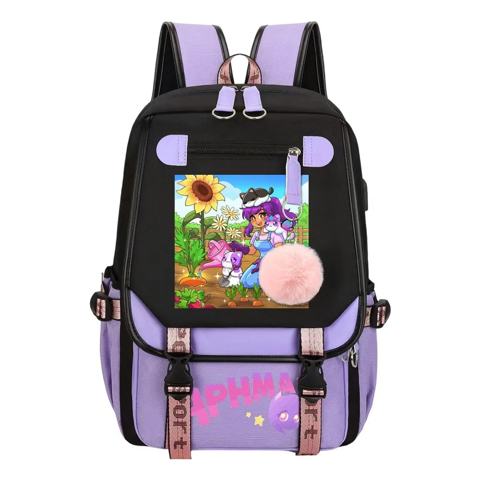 Aphmau Printed Panel Unisex School Backpack for Teen Students, Water-Resistant Durable Large-Capacity, Multi-Pockets Organizer, 11.4”×18.1”, Back to School Haul Daily Use Bag, Ideal Birthday & Holiday Gift