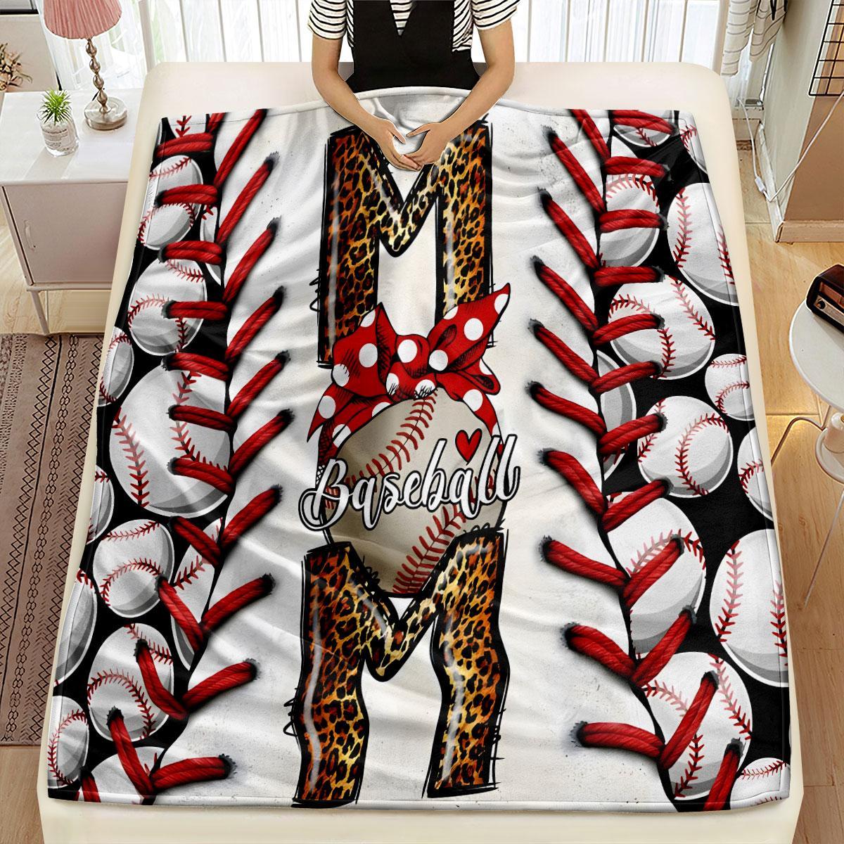 Baseball & Letter Pattern Blanket, 1 Count Soft Comfortable Warm Throw, Air-conditioned Room Blanket, Warm Nap Blanket for Home & Office, Soft Comfy Blanket