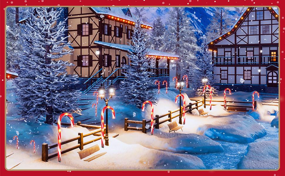 Candy Cane Christmas String Lights, Connectable Pathway Lights, 10-Piece Pathway Light Set Ideal for indoor/outdoor pathways, patios, gardens, lawn decorations, Christmas tree decorations, garden holiday decorations, and outdoor decor QH Red Ornaments