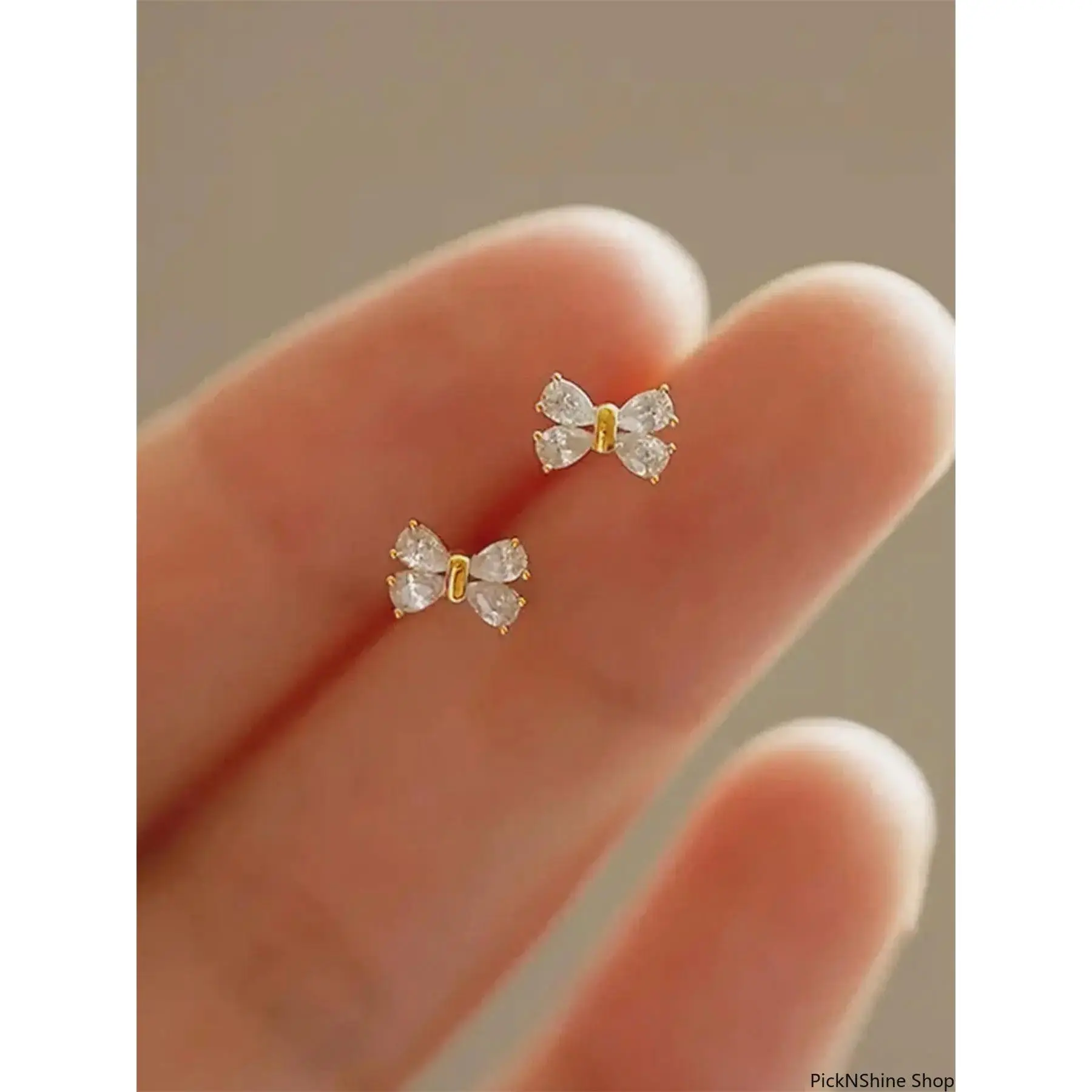 Women's Gold-Tone Bowknot Design Earrings Studs with Dainty Teardrop Synthetic Gemstone, Durable Copper Minimalist Fashion Accessories, Thoughtful Casual Anniversary Gift for Female Girl