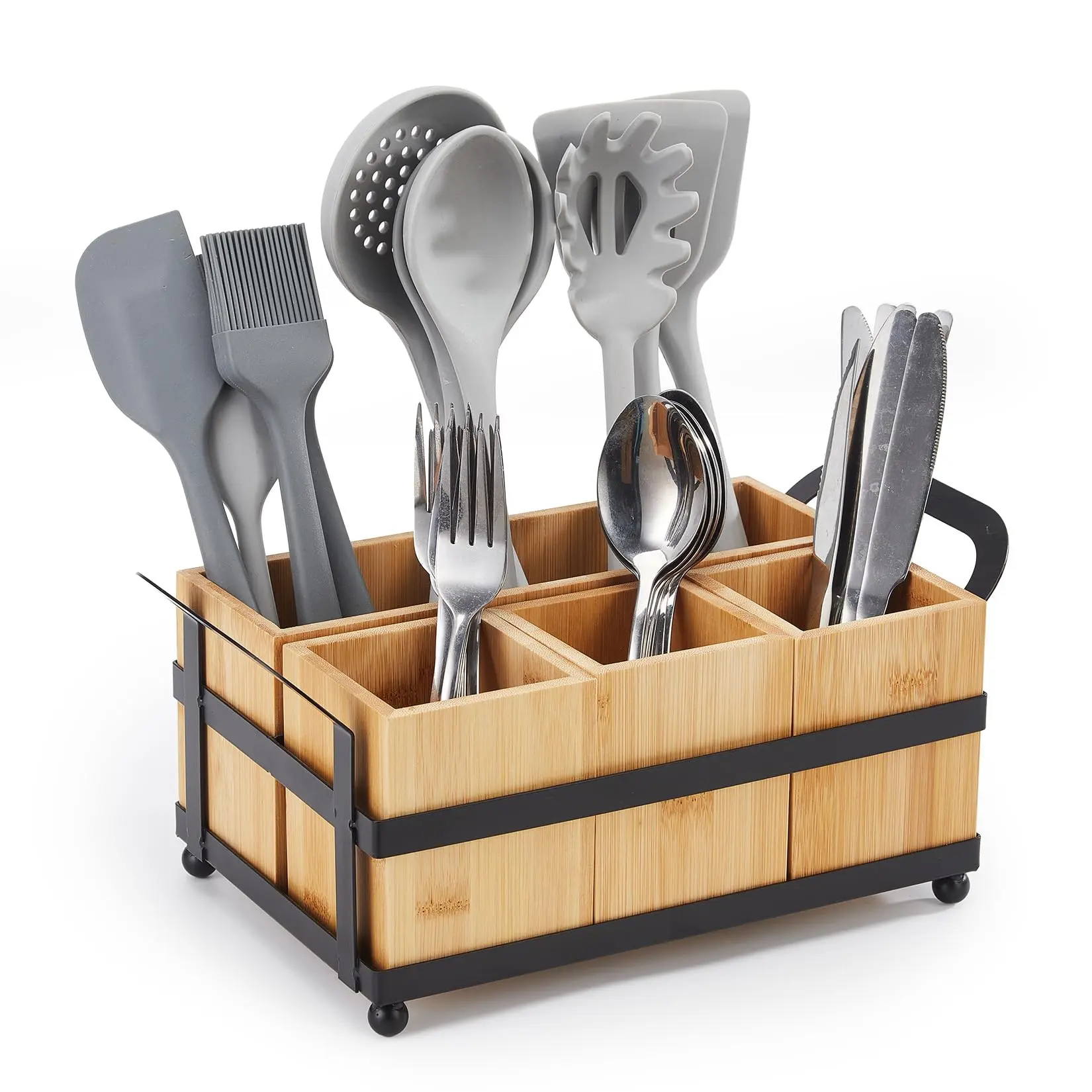 Sturdy Portable 4-Compartment Kitchen Utensil Caddy, Metal Frame with Handles, Detachable Silverware Storage, Functional Daily Kitchen Organizer for Cutlery, Spoons, Forks, Cooking Tools