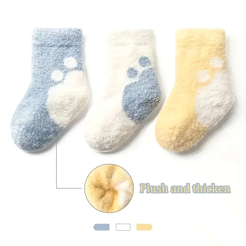 Kids' Thick Fabric Thermal Winter Ankle Socks - 3-Pair Pack, Warm for Newborns, Hand Wash Only, Daily Use