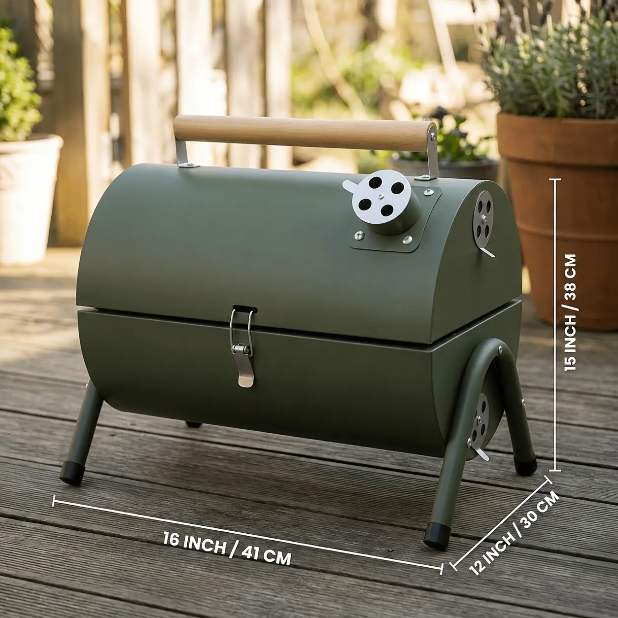 15 Inch Portable Barrel Charcoal Grill, Double-Sided Charcoal Grill Foldable, Suitable for Outdoor Cooking And Camping, Can Grill Shrimp Meat And Vegetables, Black Smoked Grill, Barrel Grill with Convenient Lid, Smoked Oven, Without Battery