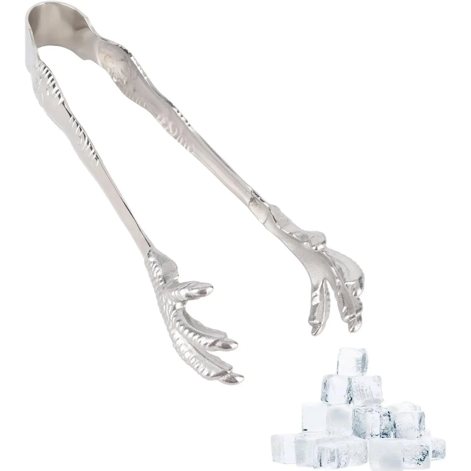 Stainless Steel Eagle Claw Style Ice Tongs, Small Multi-Purpose Food Serving Tongs for Sugar Ice Cubes, Perfect for Ice Bucket Bar Kitchen Home Party, Easily Grabs Pasta Pickles