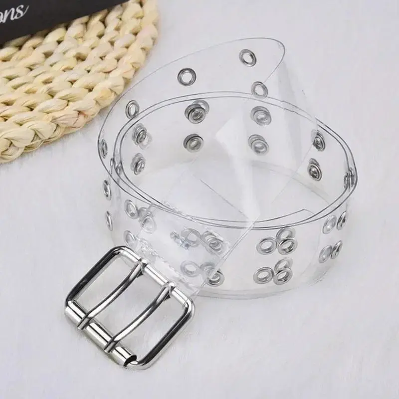 Women's Summer Fashion PVC Belt - 2-Row Holes, 3.8x105cm, Transparent, Laser Invisible Square Pin Adjustable Buckle, Creative Gift for Women, Colorful Clothes Accessory