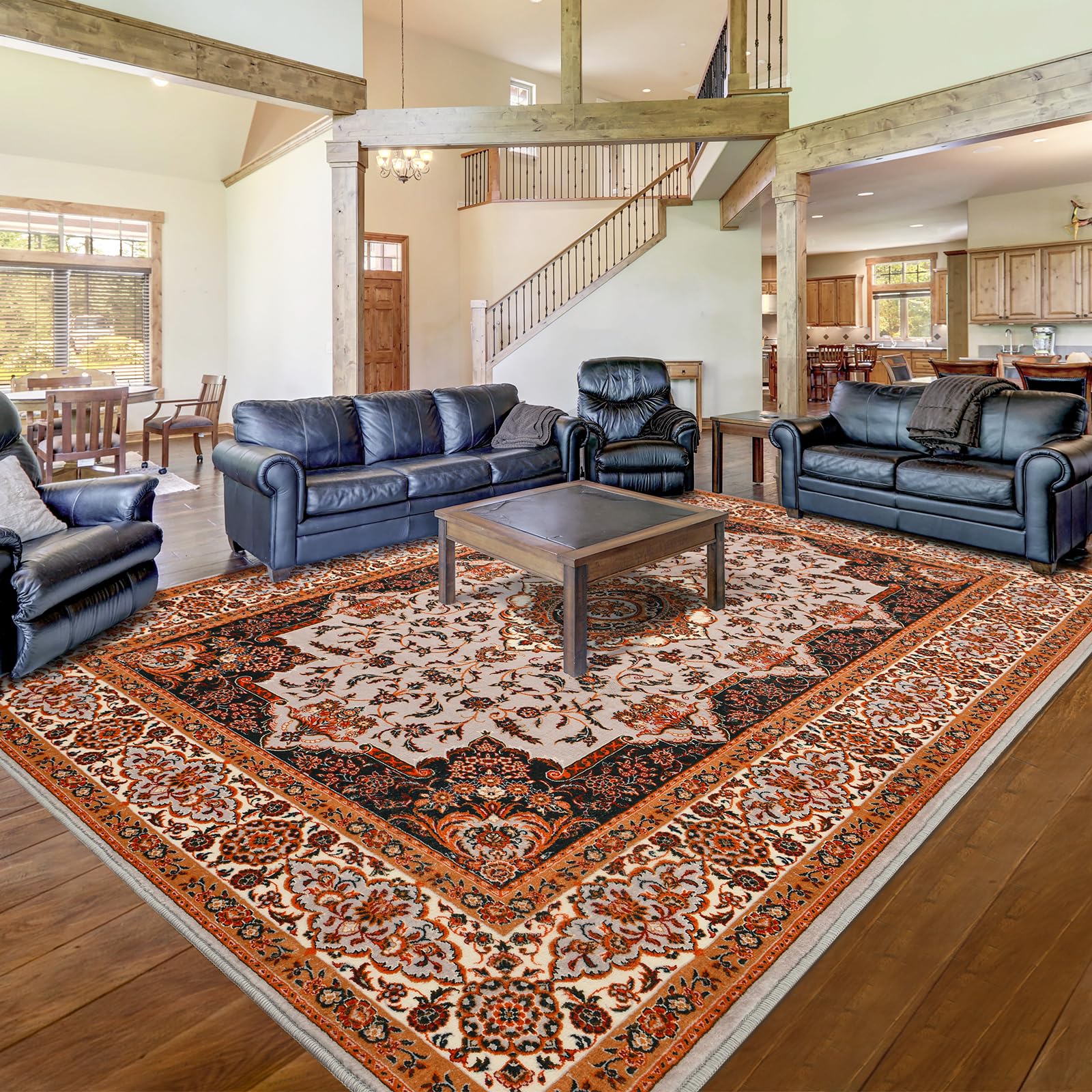 5x7 Ft Area Rug for Living Room Machine Washable Large Brown Rugs for Dining Room Non-Slip Backing Vintage Carpet for Bedroom Office Dining Room Nursery Farmhouse Home Decor Grey Brown Orange 4x6 Feet 5x7 Feet