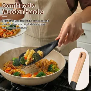 3-Pack Multi-Function Silicone Cooking Spatula Spoon, Non-Stick Pan Safe, Heat Resistant, Wooden Handle, Kitchen Utensil Set