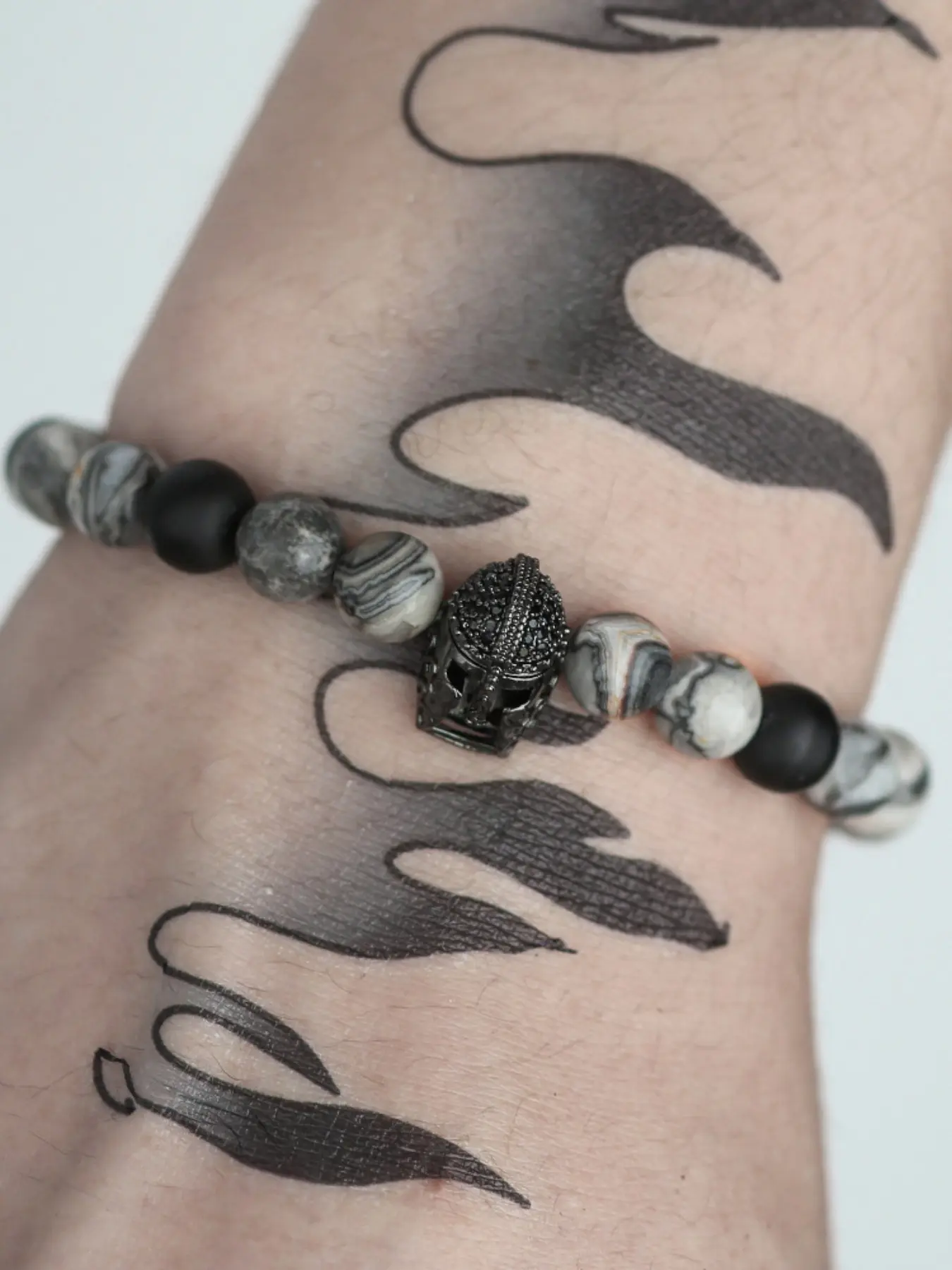 Spartan Warrior Beaded Bracelet, Helmet Volcanic Stone Copper Woven Bracelet for Men, Exquisite Bracelet, Boho Style, All Seasons, Marble Pattern
