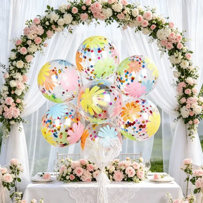 15 Rainbow Color Cartoon Chrysanthemum Balloons, 12 Inch Multicolor Latex Balloons, Party Decorations for Birthday and Wedding