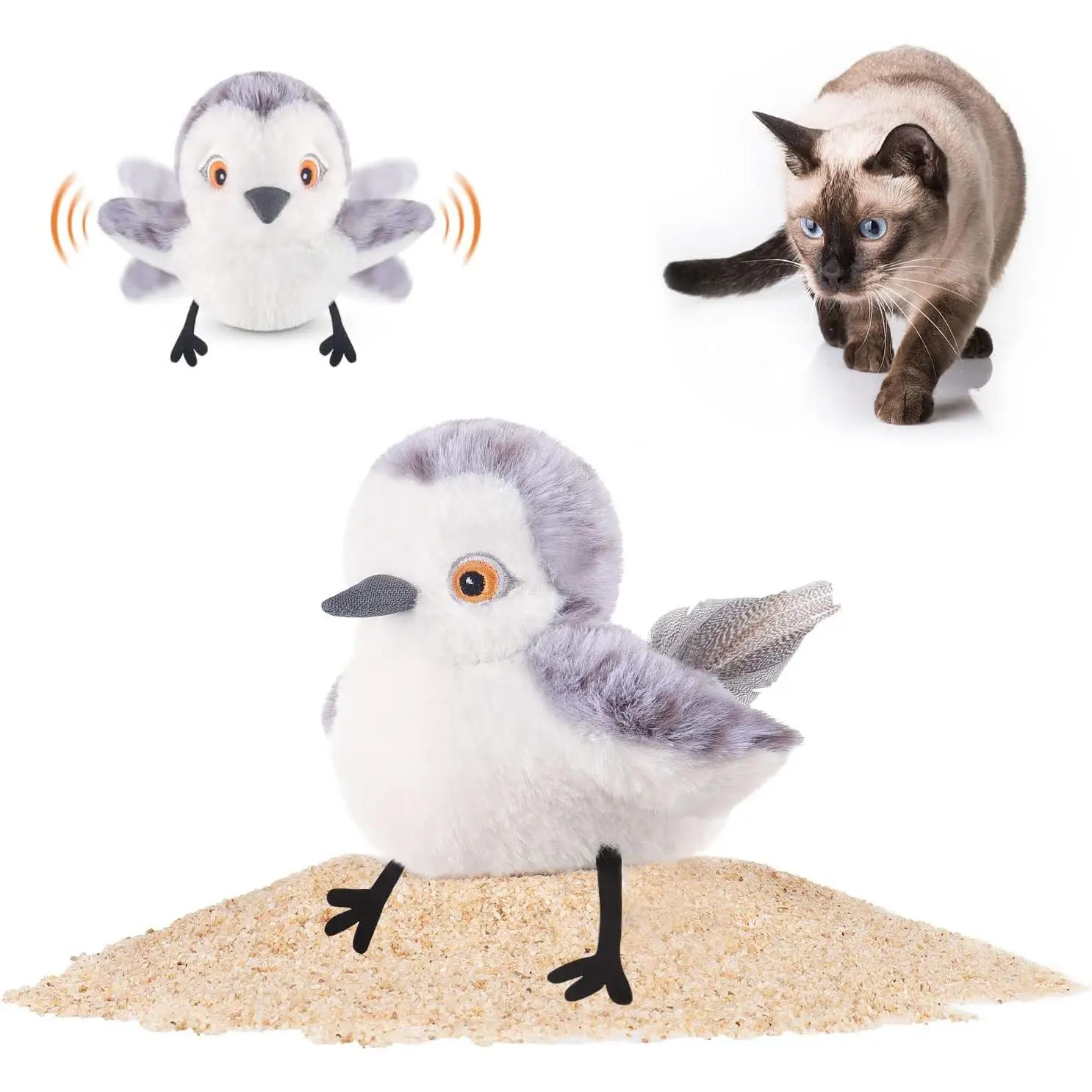 Cat toy pats the bird (no flying), realistic sandy ground buzzer makes a chirping sound, rechargeable touch-activated cat toy for interactive cat exercise.Cat training toy suitable for all breeds of cats.Cat kicking toy with mint scent.4 inche,track,ball,
