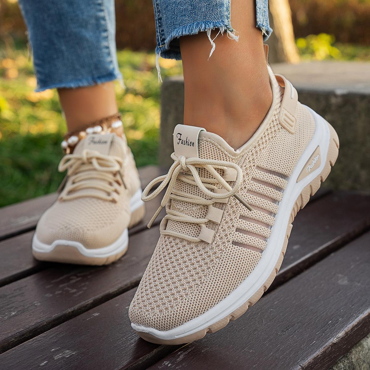 Women's Breathable - Sneakers with Stability - / Grey Solid Color Lace-Up Walking Running Gym Shoes, Cushioned PVC Sole & Mesh Upper for Outdoor, Commute, Casual Wear - Minimalist Versatile Athletic Footwear