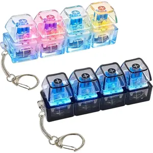 4-Key Keyboard Clicker Fidget Gadget with LED Lights, Stress Relief Tool for Office Desk & Focus, Satisfying Tactile Feedback Keychain for Adults (Black & White 2-Pack)fidget toys