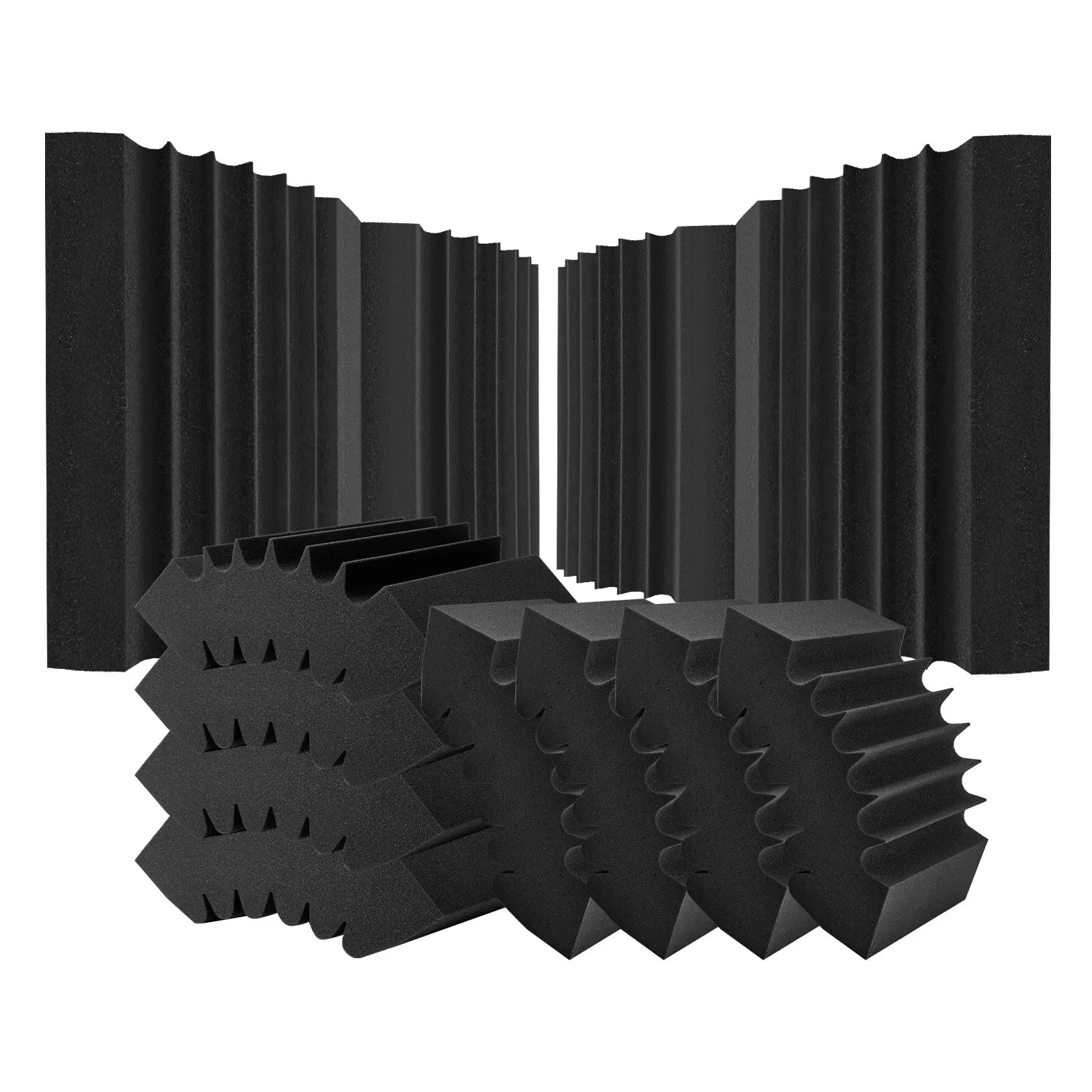 VEVOR Acoustic Foam Panels, 4 Pack 16.5x 6.3x 12 inches, Adhesive High Density Soundproof Wall Panels, Fire-Resistant Acoustic Panel, Sound Dampening Absorbing Panel for Studio Wall and Ceiling, Black
