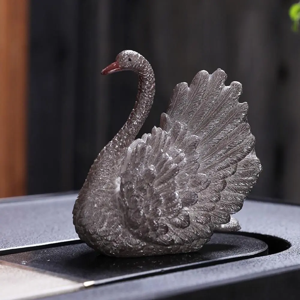 Heat-Activated Color Changing Pair Swan Zisha Tea Pets, Dual Swan Decor Figurines, Elegant Tea Play Ornament Accessory For Kung Fu Tea Tray & Tea Table Layout