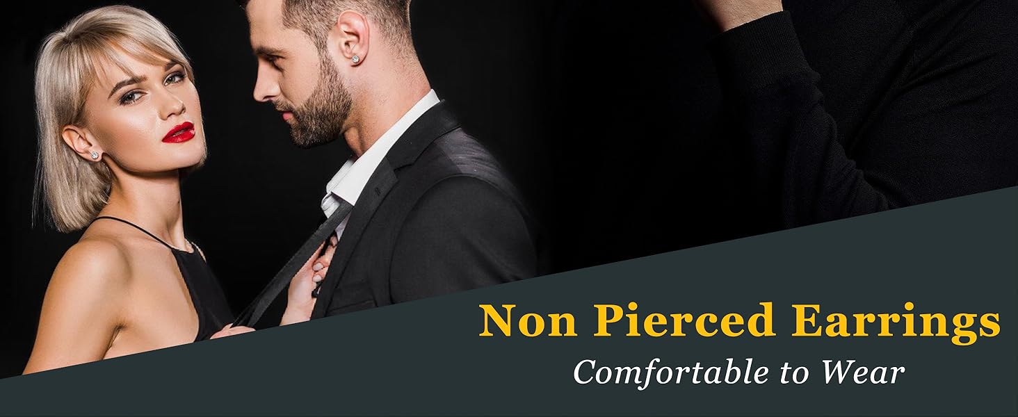 4Pairs Stainless Steel Magnetic Stud Earrings for Men Women Silver Tone CZ Non-Piercing Clip On Stud Earrings Set 6-8MM