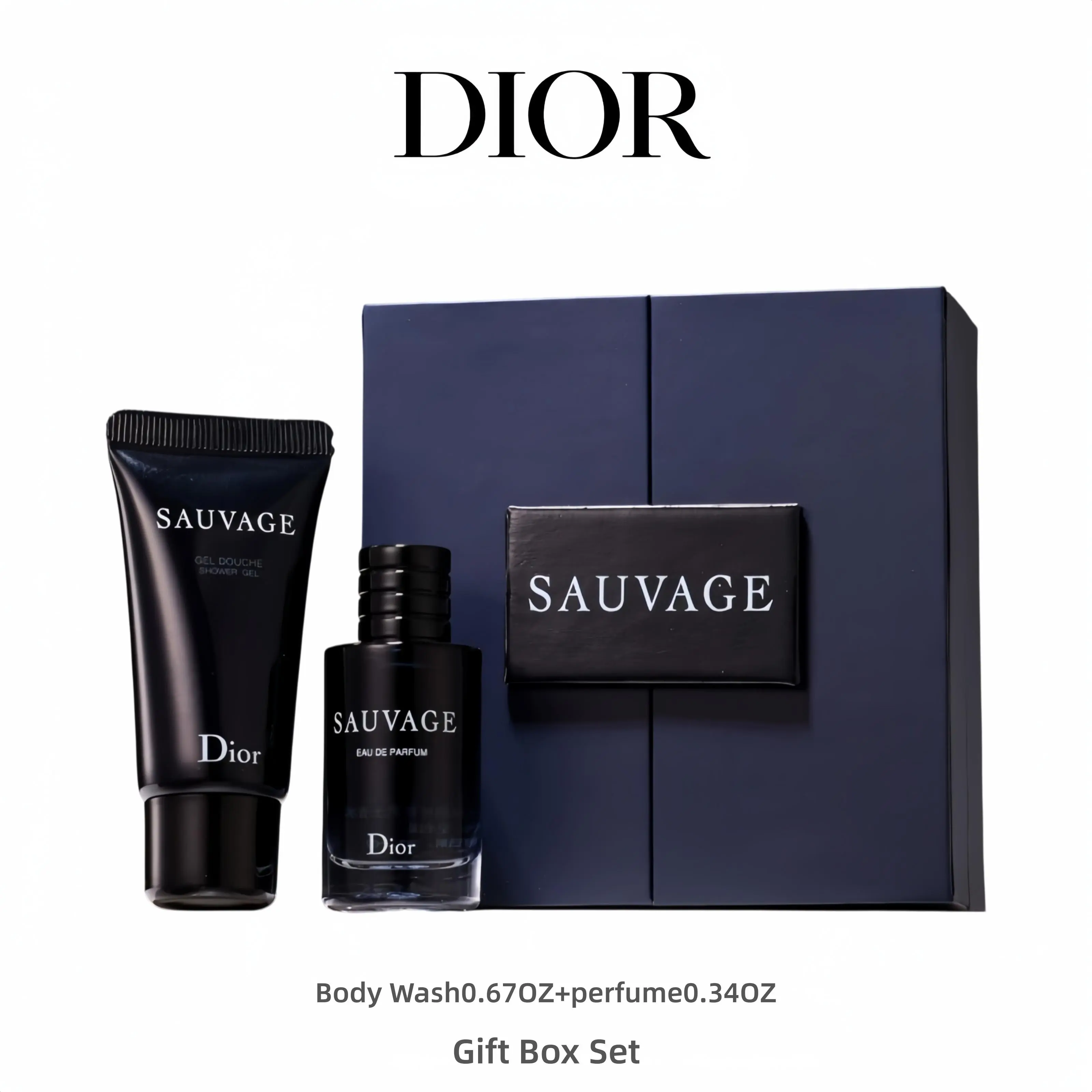 Dior Sauvage EDP Gift Box Set, 0.34oz Men's Cologne + 0.67oz Shower Gel, Woody Aromatic Fragrance Luxury Gift for Him