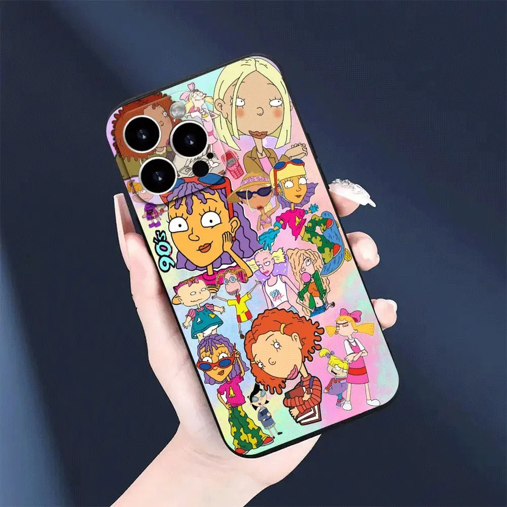 Nickelodeon Rugrats Cartoon Character Cellphone Casing, Black TPU Soft Protective Cover for iPhone 11/12/13 Pro Max/14/15/16/17 Pro Max/Air, Samsung Galaxy S21-S26 Plus/Ultra, Smartphone Devices Accessory