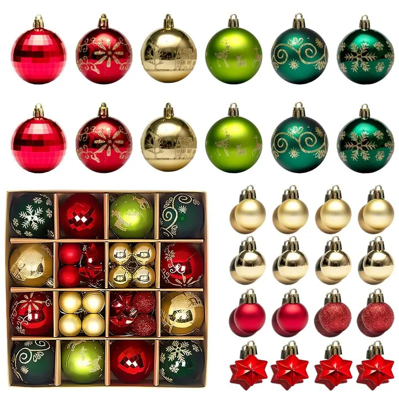 44 Pcs Shatterproof Christmas Balls Ornaments for Outdoor Use - Elegant Red Gold and Green Christmas Yard Decorations Outdoor with Hanging Loops - A Complete Set for Christmas Tree, Home, Party