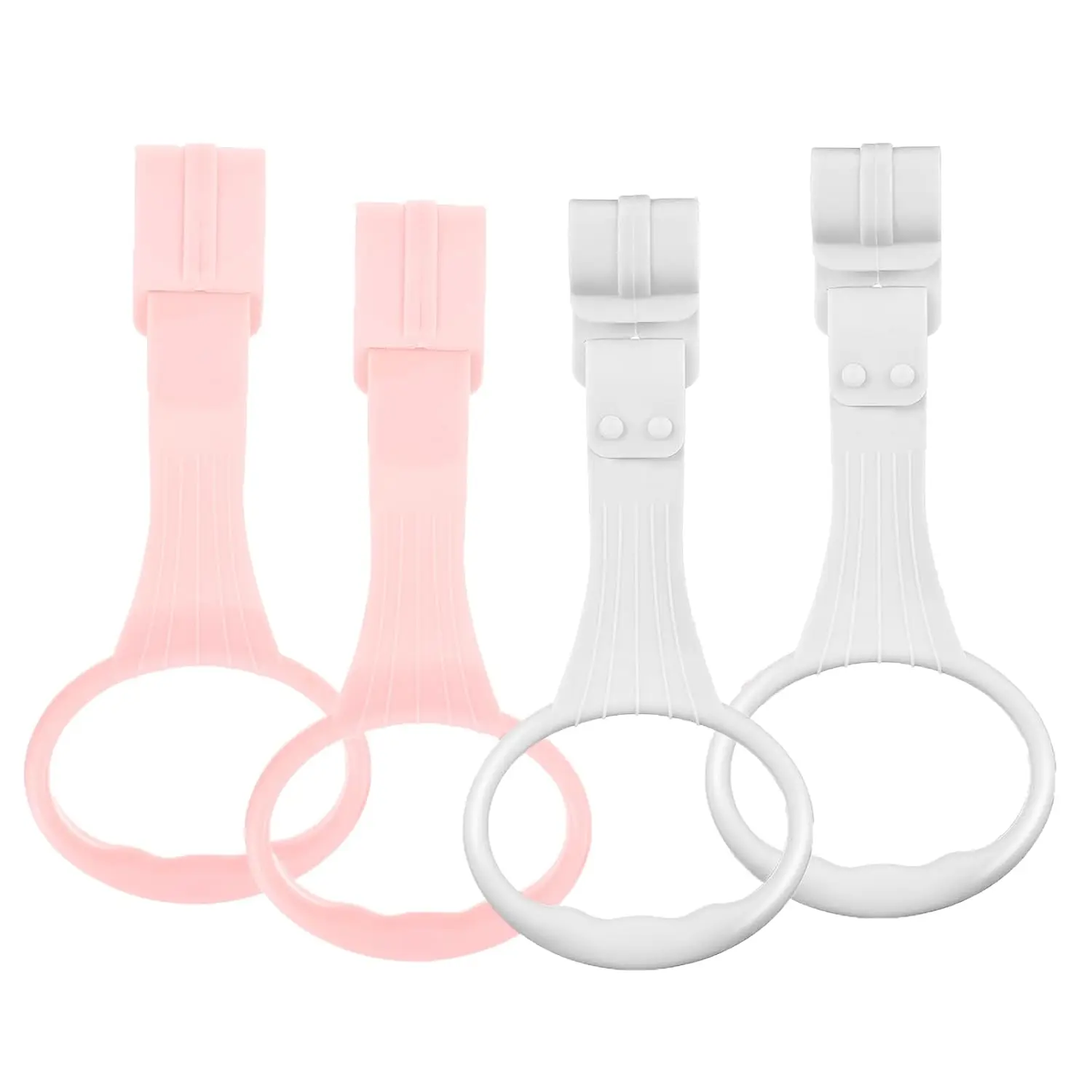 Playpen Pull-Up Rings for Baby Walking Training, 4-Pack Solid Color Plastic Handles to Help Infants Stand Up - Pink & White, Playpen Accessory, Stand-Up Walking Training, Functional