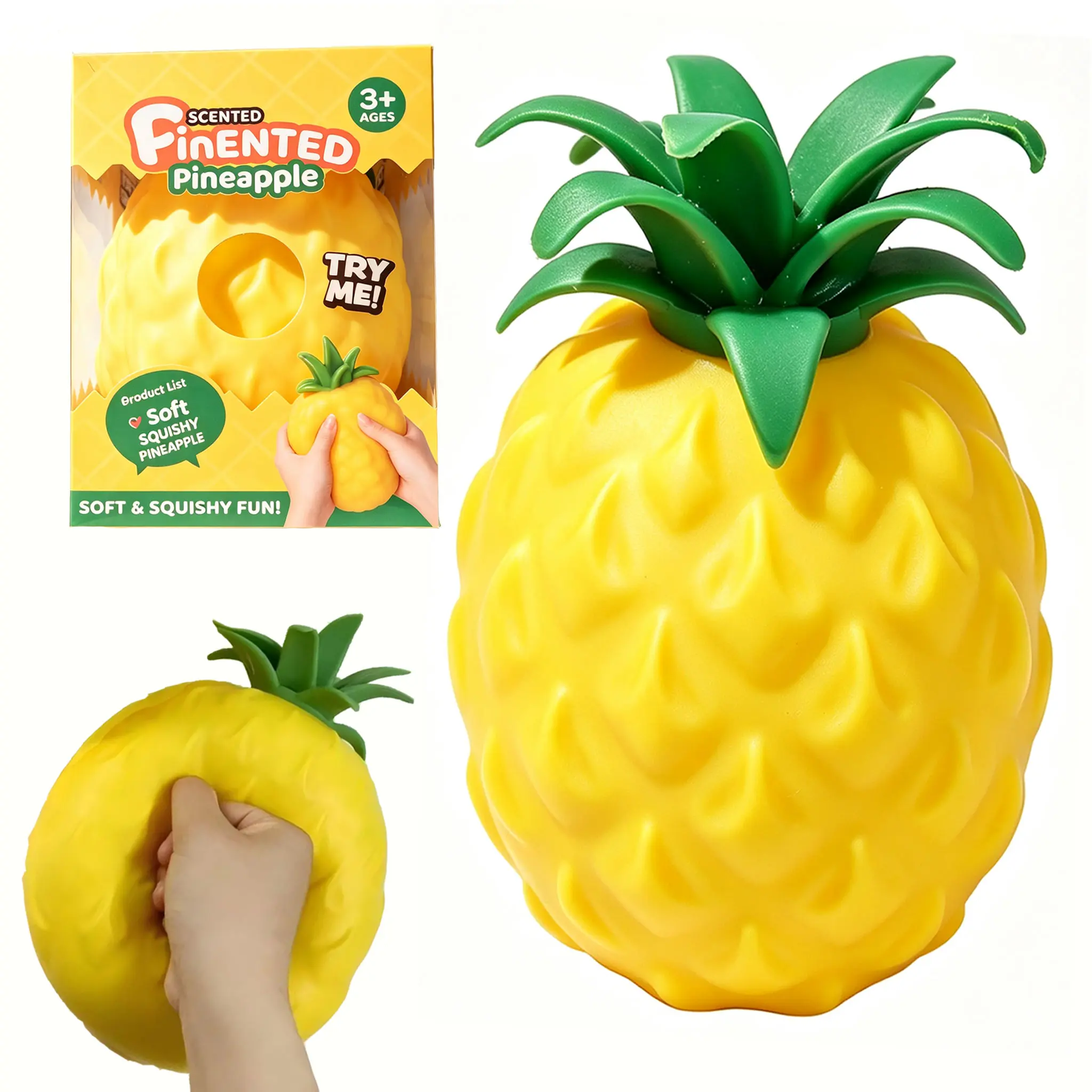 Giant Squishy Pineapple – Extra Large Squishy Stress Ball for Adults & Kids Ages 3+ – Fruity Fidget Toy for Stress Relief & Sensory Play – Safe & Durable Non-Toxic Material – Dimensions: 7.68" × 5.32"